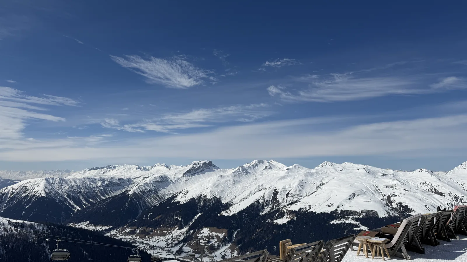 Luftaufnahme von Davos mit den umliegenden Bergen
